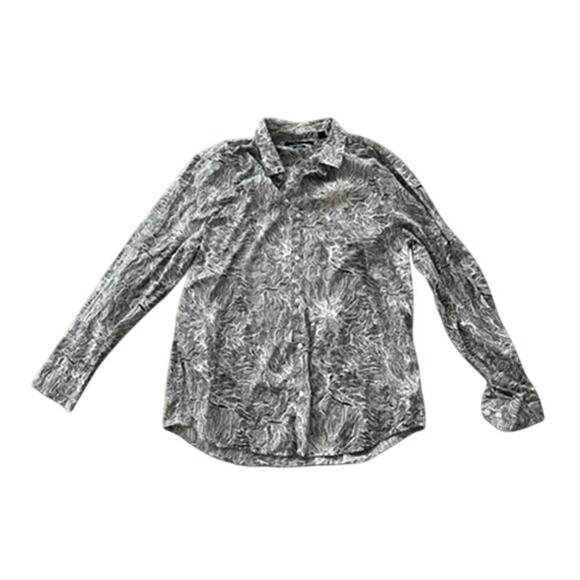 EUC Men's Perry Ellis button up dress shirt size XXL, black and white w flowers - Picture 1 of 8